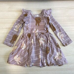 Little Sprout Kids Dress Size 12 24M Lavender Peace Sign Dog Print Ruffle Sleeve